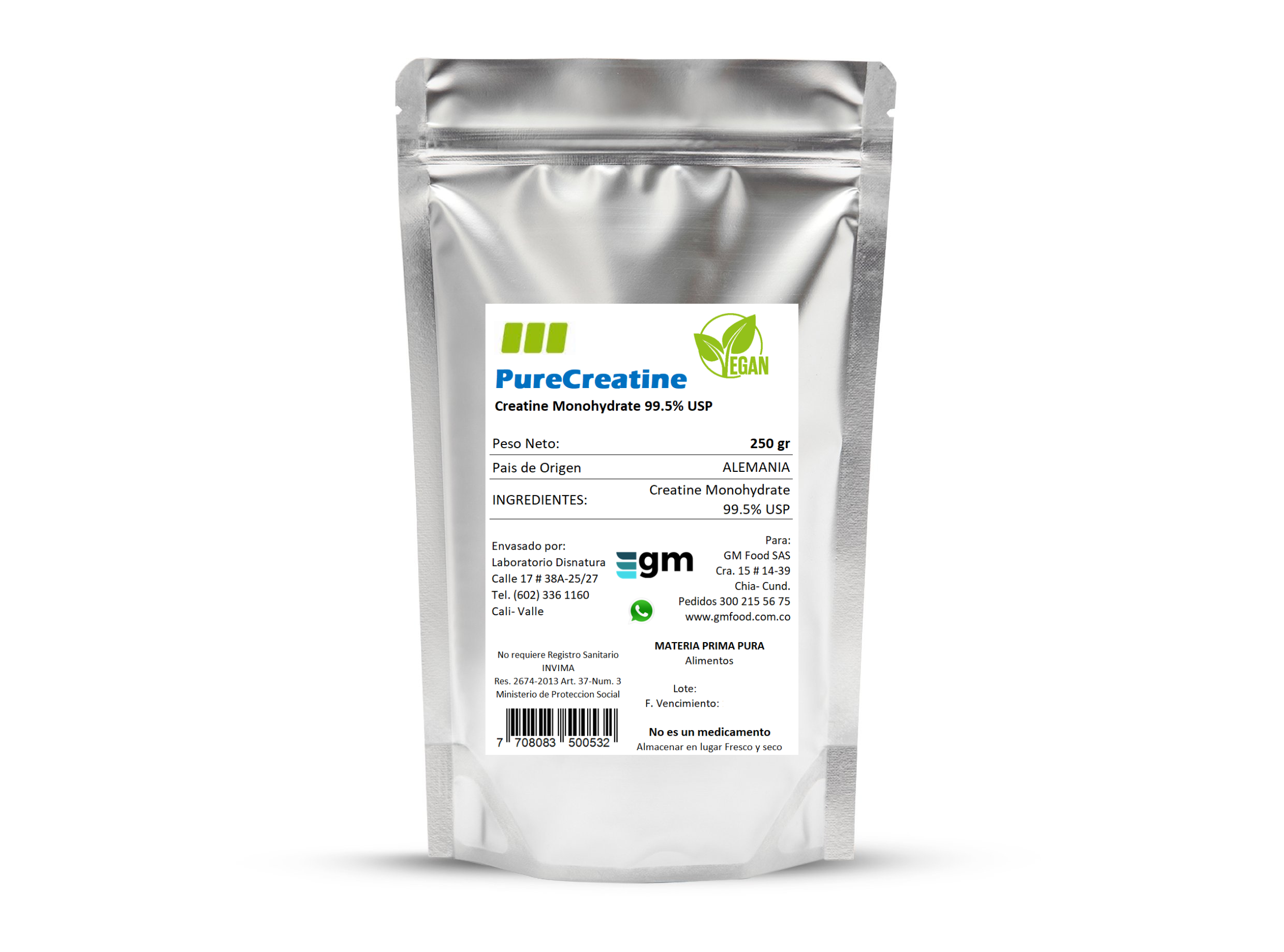 Creatina Monohidrato Pure Creatine USP 99.9% x 250 gr