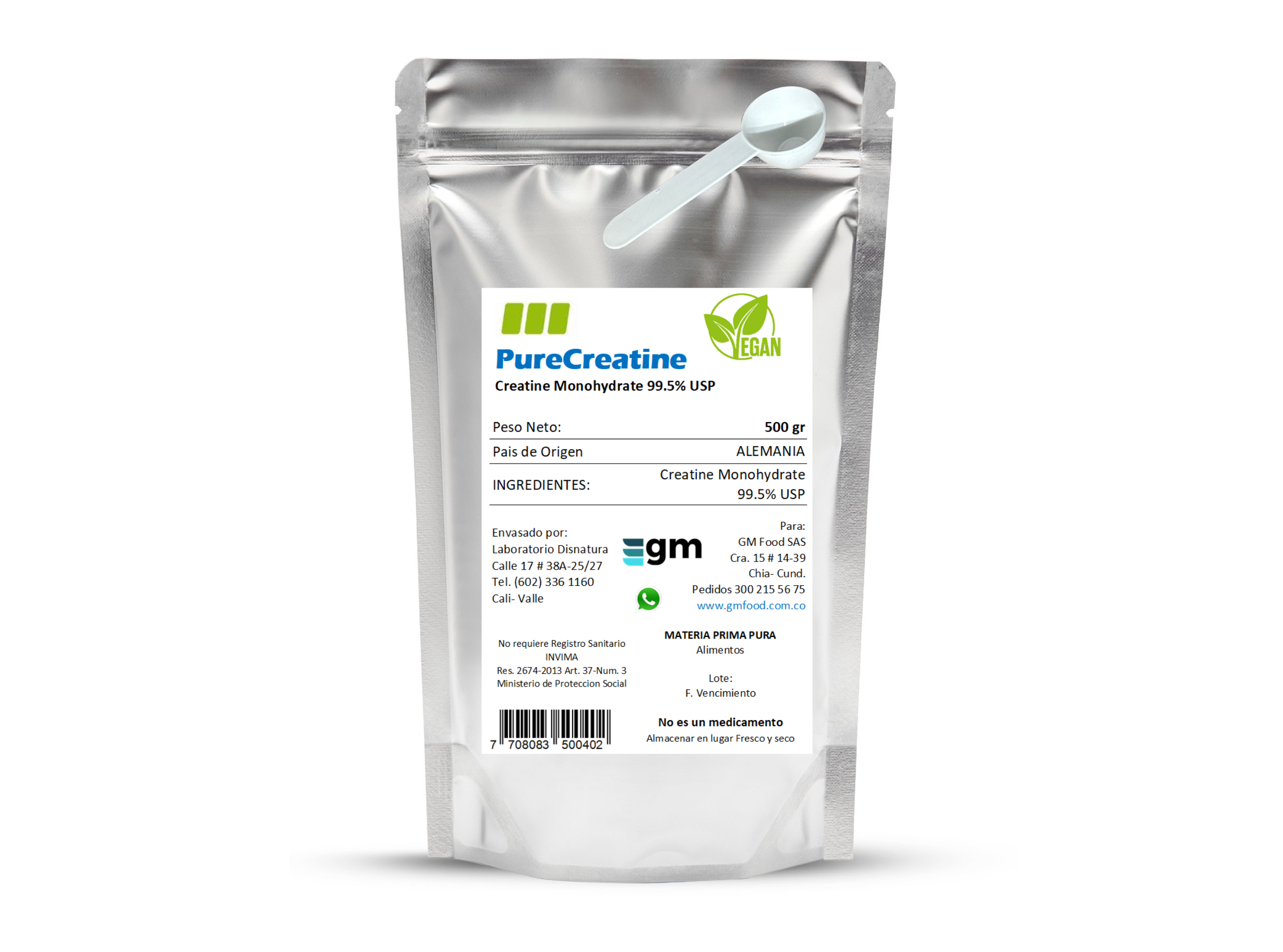 Creatina Monohidrato USP 99.9% Pure Creatine x 500 gr