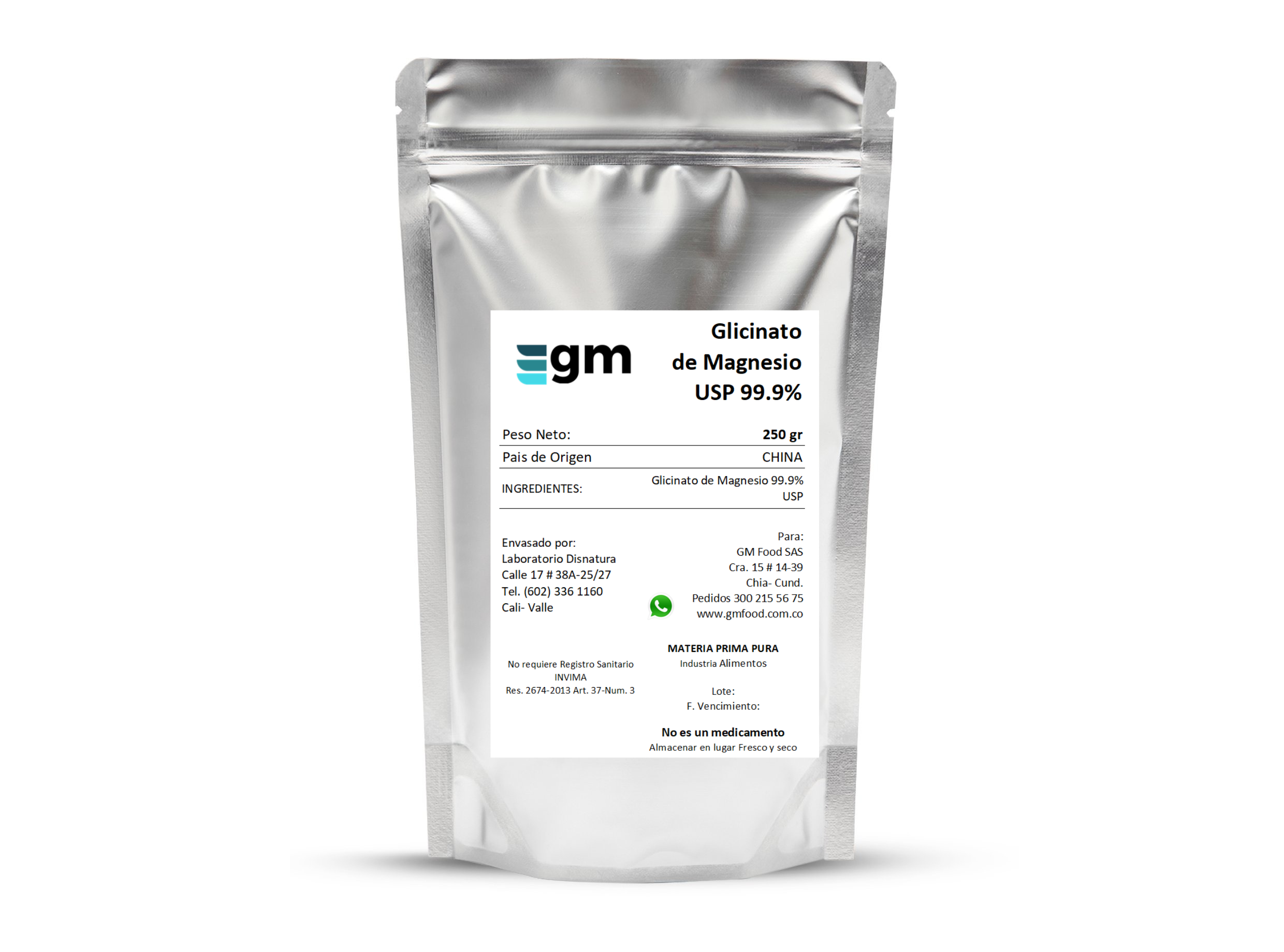 Glicinato de Magnesio USP 99.9% x 250 gr