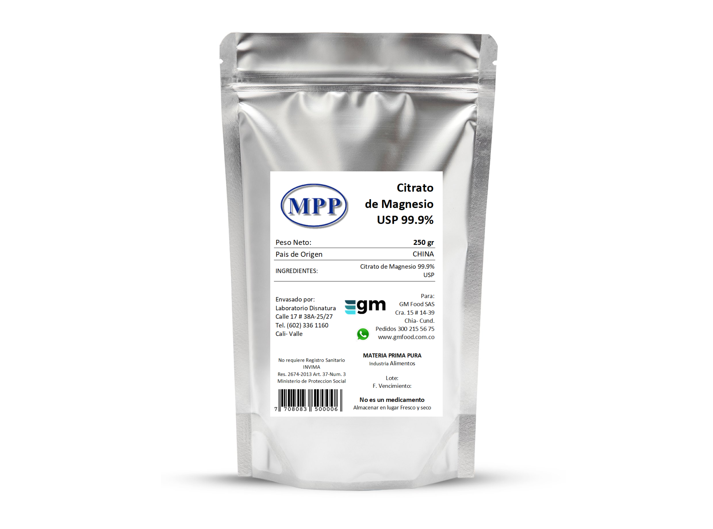 Citrato de Magnesio 99.9% USP x 250 gr