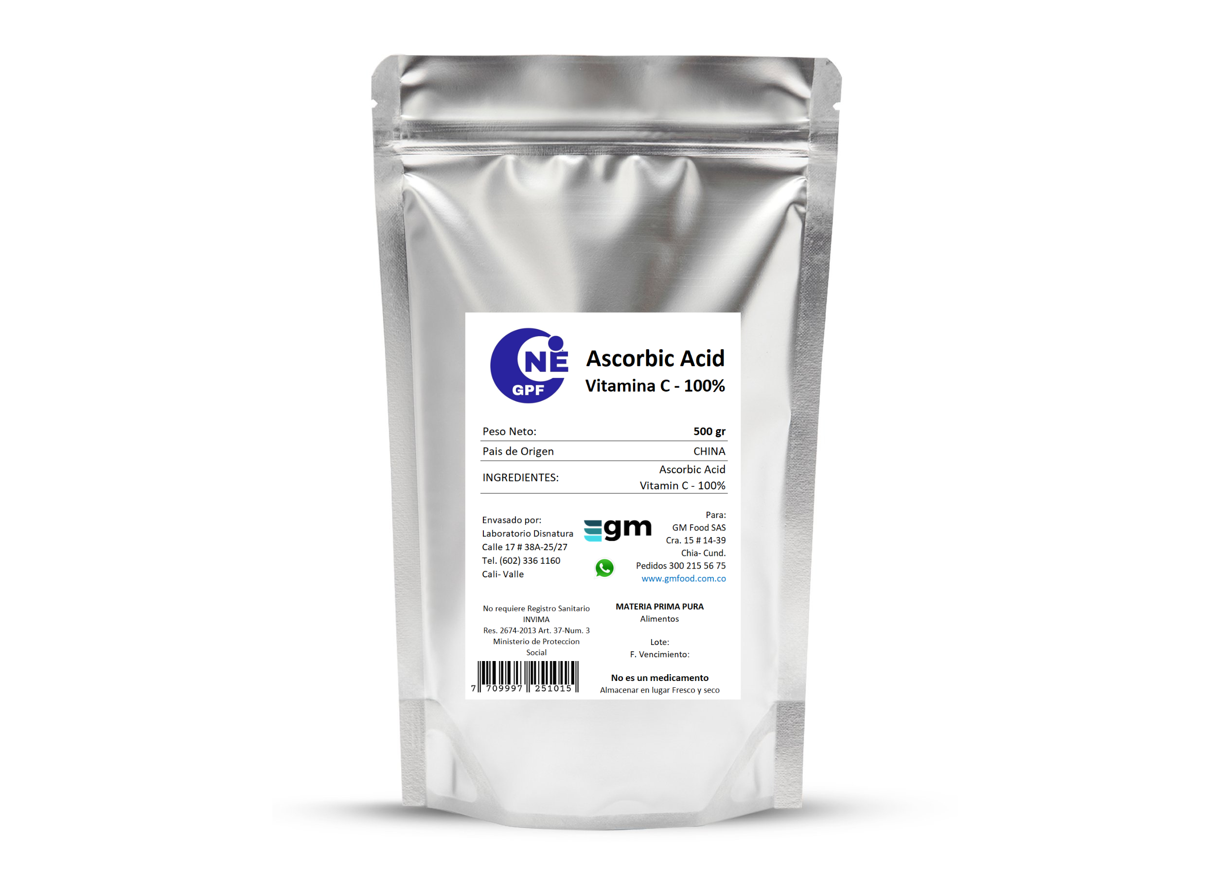Vitamina C en Polvo USP 99.9% x 500 gr